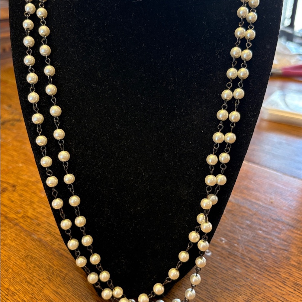 Faux pearl long necklace by  Rachel